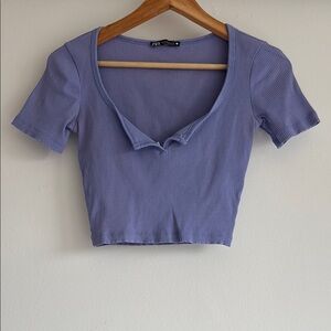Zara Lavender Fitted Crop Blouse